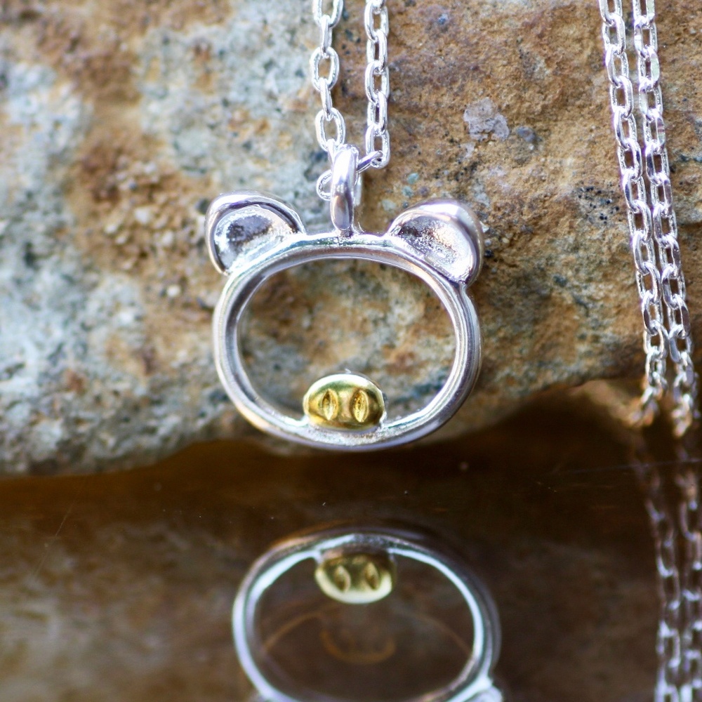 Little Pig Pendant Sterling Silver 925 , Pig Necklace , Good Luck